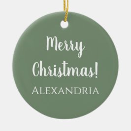 メリーパーソナライズされた・クリスマス・セージ・グリーン セラミックオーナメント