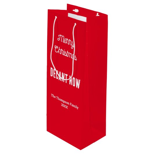 メリーパーソナライズされた・クリスマス・デカント今は赤 ワインギフトバッグ (正面アングル)