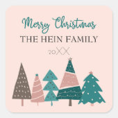 メリーパーソナライズされた・クリスマス・ピンクの木 スクエアシール (正面)