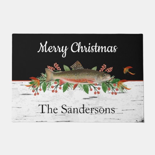 メリーパーソナライズされた・クリスマス・フライ釣りマス ドアマット (正面)
