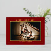 メリーパーソナライズされた・クリスマス・レッド・グリーティング |写真 箔シーズンカード (立ち正面)