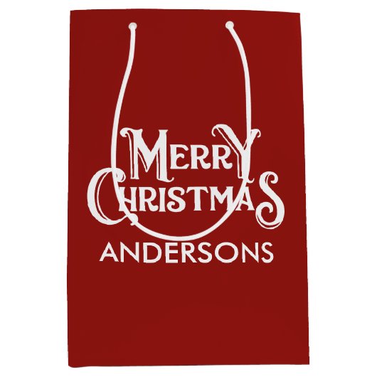 メリーパーソナライズされた・クリスマス・レッド ミディアムペーパーバッグ (正面)