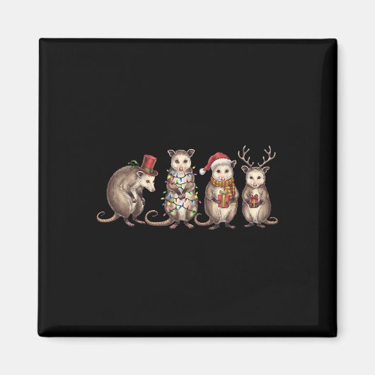 メリーヒスマスオポッサムクリスマスサンタハットクリスマスリグ マグネット (正面)