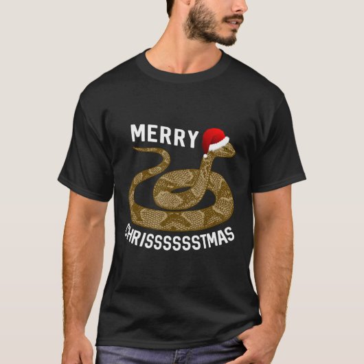 メリーヒスマスクリスマスサンタハットカッパーヘッドヘビ Tシャツ (正面)