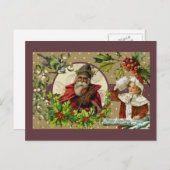 メリービクトリアンクリスマス・サンタ・ガールバード シーズンポストカード (正面/裏面)