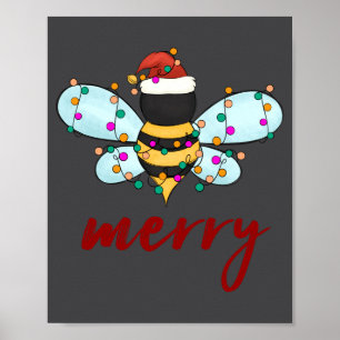 メリービークリスマスサンタ帽子の可愛いビーXmas ポスター