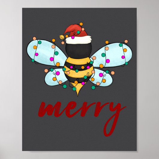 メリービークリスマスサンタ帽子の可愛いビーXmas ポスター (正面)
