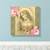 「メリーピンクのバラのユリの星の汚れのないハート キャンバスプリント (インサイチュ (ウッドフロア))