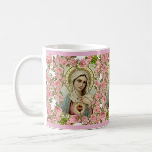 メリーピンクのバラの完全なハート コーヒーマグカップ (左)