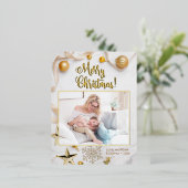 メリーファンシークリスマス，写真，名前メッセージ縁ど,  箔シーズンポストカード (立ち正面)