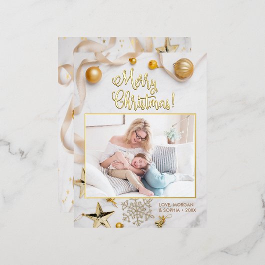 メリーファンシークリスマス，写真，名前メッセージ縁ど,  箔シーズンポストカード (正面/裏面)