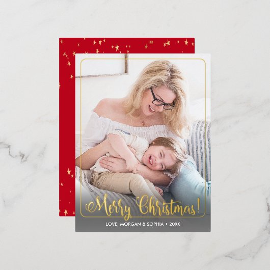 メリーファンシークリスマス，写真，名前メッセージ縁ど,  箔シーズンポストカード (正面/裏面)
