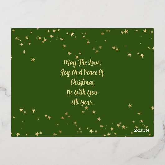 メリーファンシークリスマス、写真、名前&メッセージ 箔シーズンポストカード (裏面)