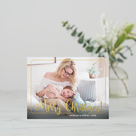 メリーファンシークリスマス、写真、名前&メッセージ 箔シーズンポストカード (立ち正面)