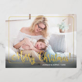 メリーファンシークリスマス、写真、名前&メッセージ 箔シーズンポストカード (正面)
