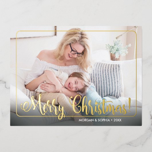 メリーファンシークリスマス、写真、名前&メッセージ 箔シーズンポストカード (正面)