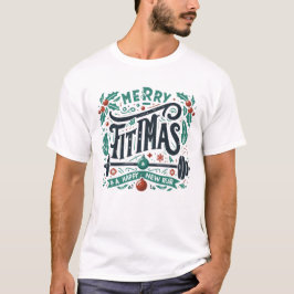 メリーフィットマスジムクリスマス面白いフィットネス休日 Tシャツ