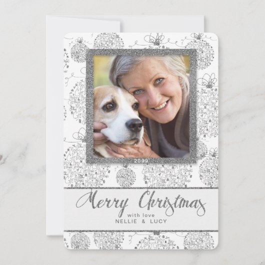 メリーフェイクス・クリスマス写真とシルバーリーフ シーズンカード (正面)