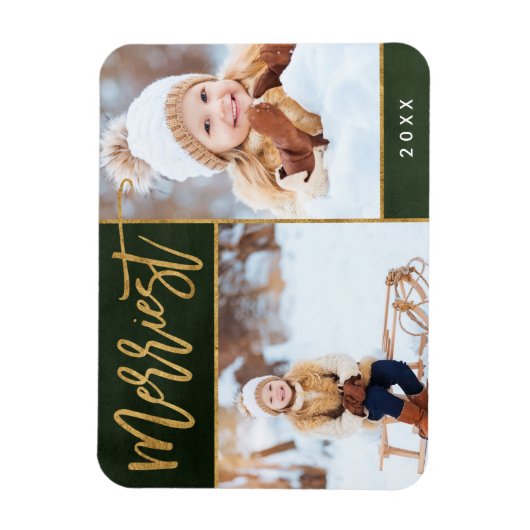 メリーフェイク金フォイル2フォトホリデー マグネット (縦)