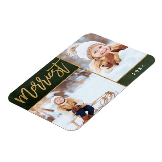 メリーフェイク金フォイル2フォトホリデー マグネット (左側)