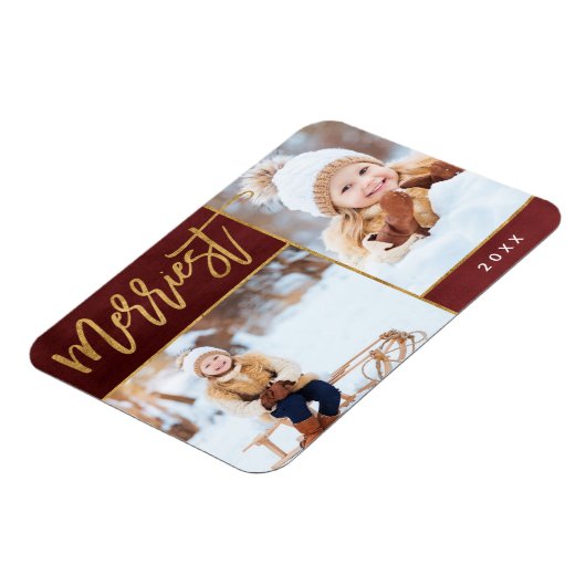 メリーフェイク金フォイル2フォトホリデー マグネット (左側)