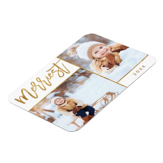 メリーフェイク金フォイル2フォトホリデー マグネット (左側)