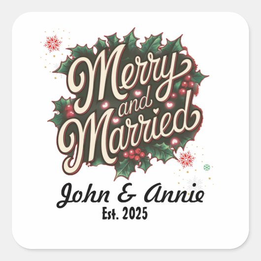 メリーフェスティバル結婚したホリデーデザインforカップル スクエアシール (正面)