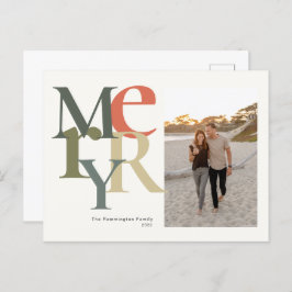 メリーフォトクリスマスティール（緑がかった色）オレンジ シーズンポストカード
