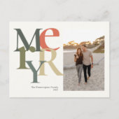 メリーフォトクリスマスティール（緑がかった色）オレンジ シーズンポストカード (正面)