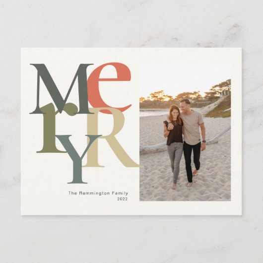 メリーフォトクリスマスティール（緑がかった色）オレンジ シーズンポストカード (正面)