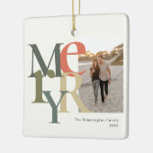 メリーフォトクリスマスティール（緑がかった色）オレンジ セラミックオーナメント (左)