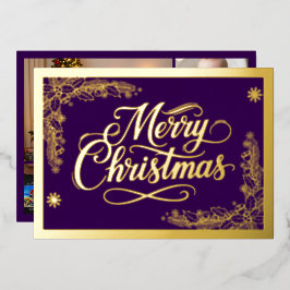メリーフォーマルクリスマスパープルと6枚の写真金ゴールド 箔シーズンカード