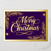 メリーフォーマルクリスマスパープルと6枚の写真金ゴールド 箔シーズンカード (正面)
