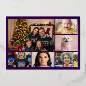 メリーフォーマルクリスマスパープルと6枚の写真金ゴールド 箔シーズンカード (裏面)