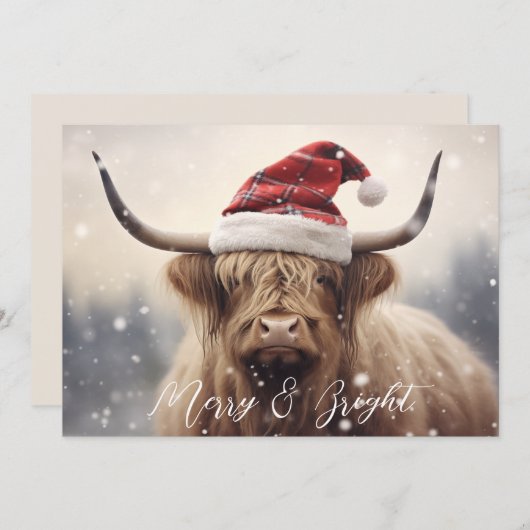 メリーブライトサンタ帽の牛ホリデー シーズンカード (正面/裏面)