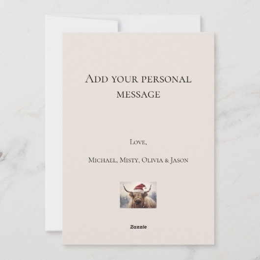 メリーブライトサンタ帽の牛ホリデー シーズンカード (裏面)