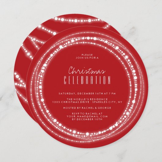 & メリーブライトスパークルスシックホリデーパーティー招待状 招待状 (正面/裏面)