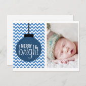 & メリーブライトブルーシェブロンホリデーカード シーズンポストカード (正面/裏面)