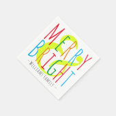 & メリーブライトレッド、グリーンブルータイポグラフィホリデー スタンダードカクテルナプキン (角)