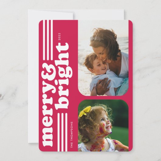 & メリーブライトレトロマゼンタホリデーフォトカード シーズンカード (正面)