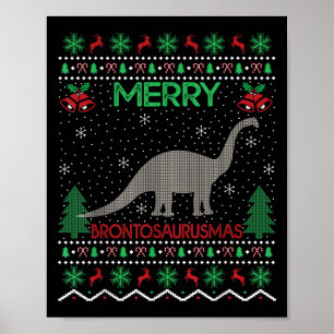 メリーブロントサウルスXmasギフト ださいブロントサウルスクリスマス ポスター