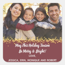 メリーホリデークリスマスチアファミリーフォトゴールド スクエアシール