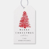 メリーホリデークリスマスツリーレッド白黒1 ギフトタグ (正面)