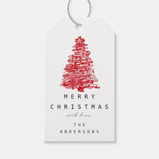 メリーホリデークリスマスツリーレッド白黒1 ギフトタグ (正面)