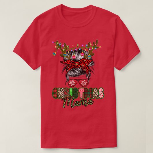 メリーママクリスマスメッシーブンレディースレッドプレイドル Tシャツ (デザイン正面)