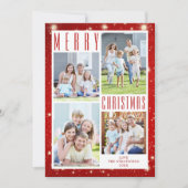 メリーミニマルクリスマス写真コラージュ赤いライトH シーズンカード (正面)