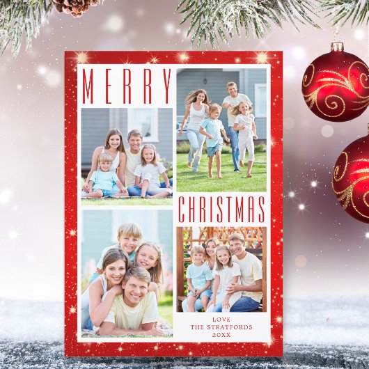 メリーミニマルクリスマス写真コラージュ赤いライトH シーズンカード