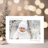 メリーミニマルクリスマス写真ホワイト金ゴールド シーズンカード