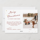 メリーミニマルクリスマス家族写真ジョイオーナメント シーズンカード (裏面)