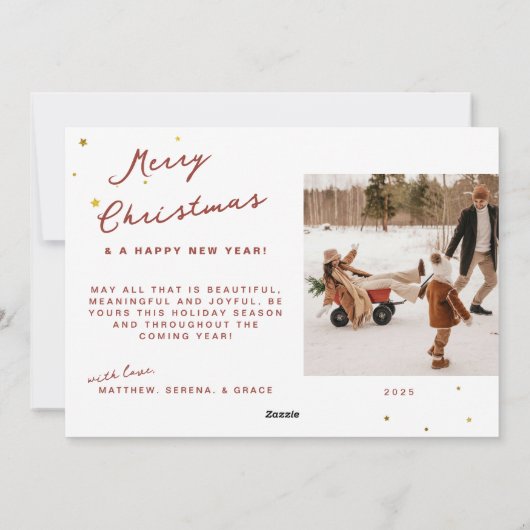 メリーミニマルクリスマス家族写真ジョイオーナメント シーズンカード (裏面)